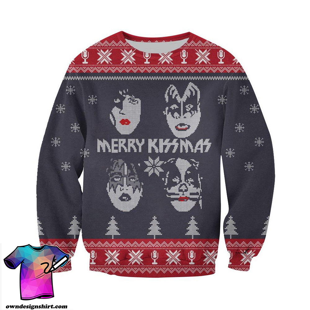 Christmas kiss rock band 3d ugly sweater
