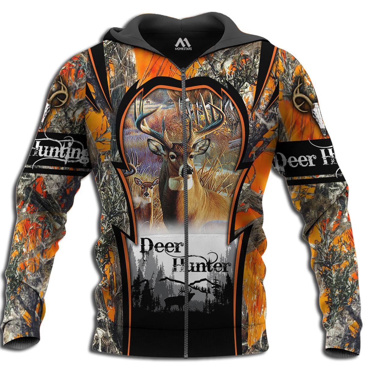 Deer hunting camo 3d all over printed zip hoodie