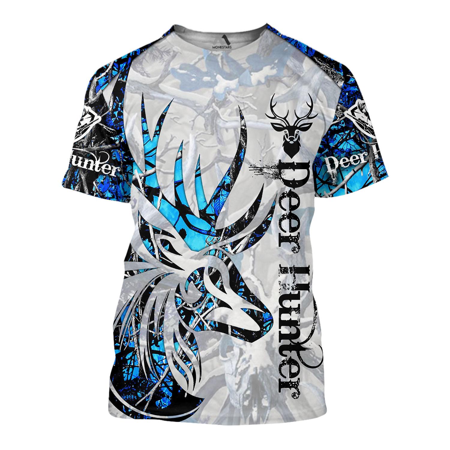 Deer tattoo blue camo 3d all over printed tshirt