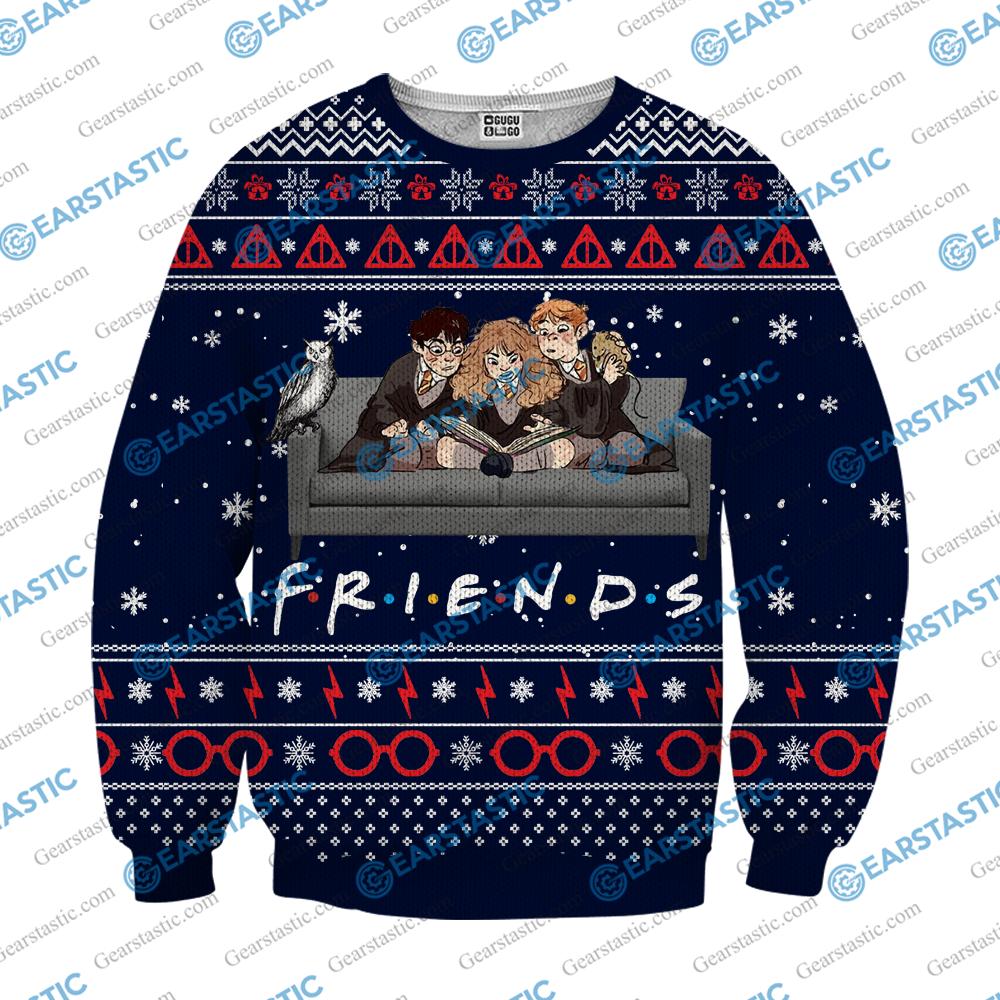 Friends tv show harry potter ugly christmas sweater - navy