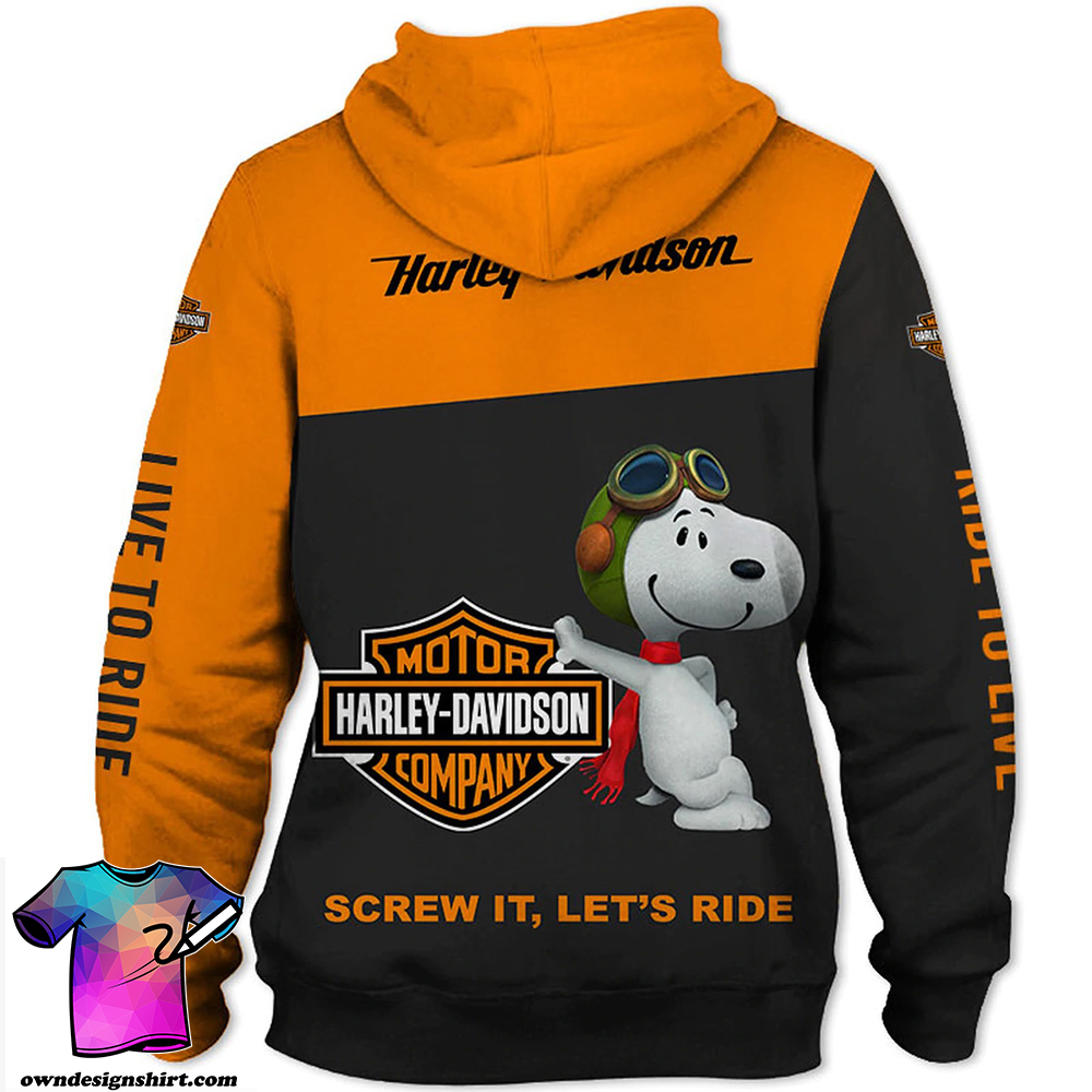 Harley-davidson motorcycle snoopy screw it let's ride all over print hoodie