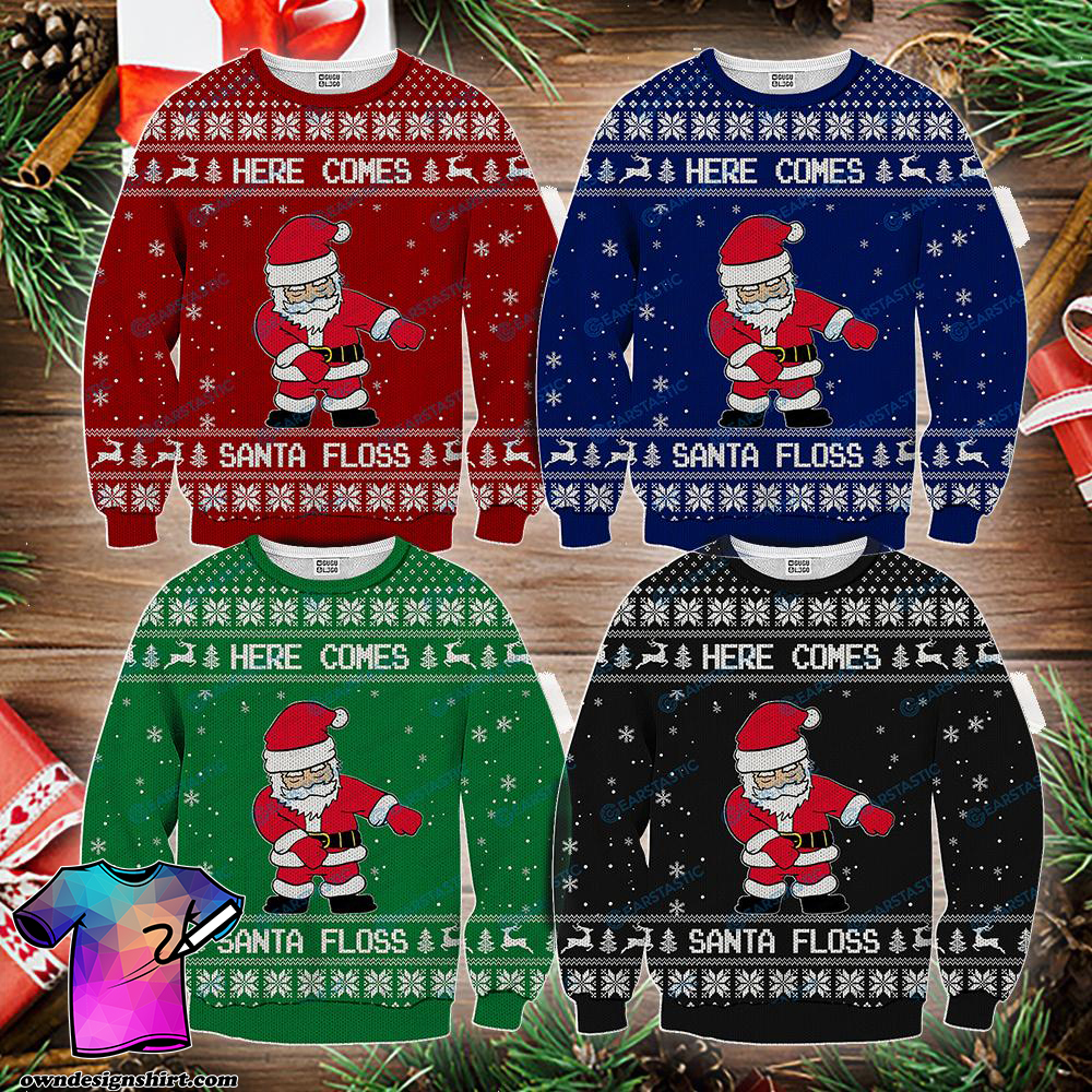 Here comes santa floss ugly christmas sweater