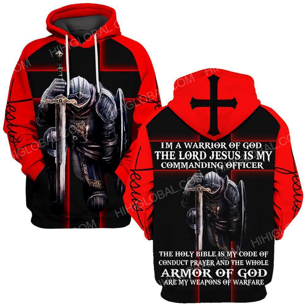 I'm a warrior of God the lord Jesus is my commanding officer all over printed hoodie