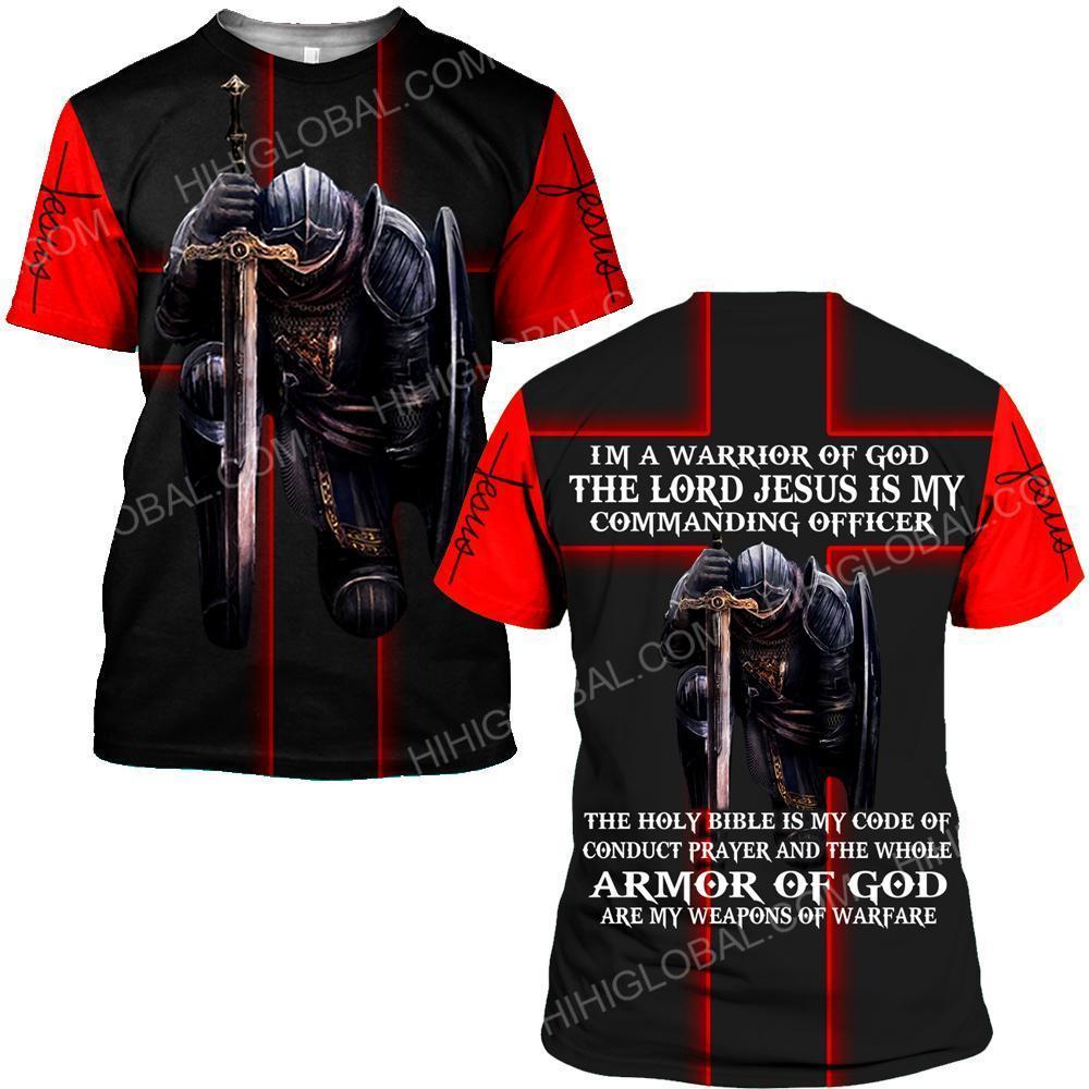 I'm a warrior of God the lord Jesus is my commanding officer all over printed tshirt