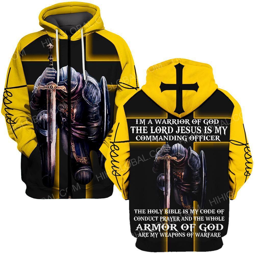 I'm a warrior of God the lord Jesus is my commanding officer all over printed zip hoodie