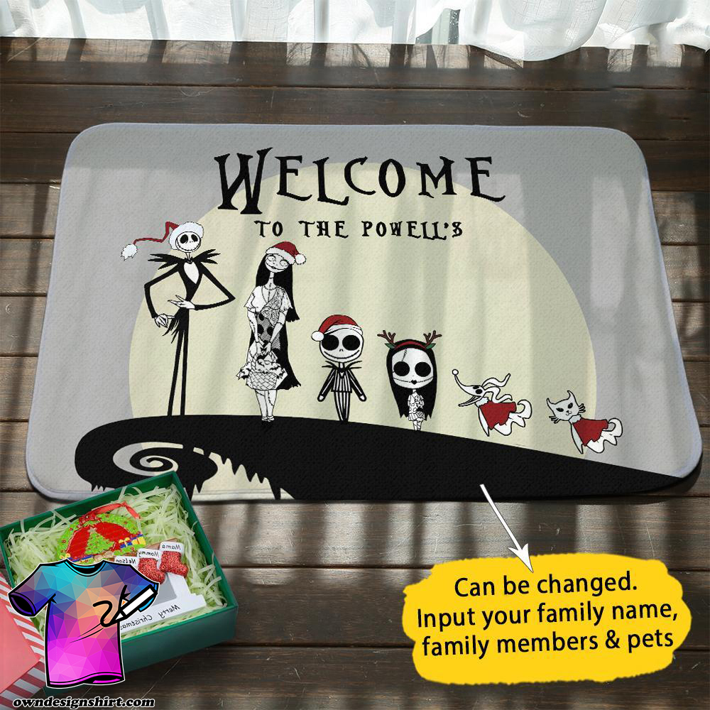 Jack and sally christmas personalized doormat