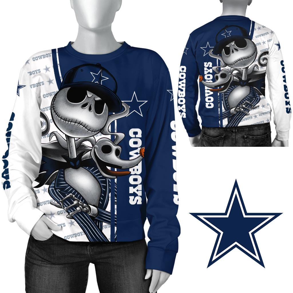 Jack skellington and zero dallas cowboys 3d sweatshirt