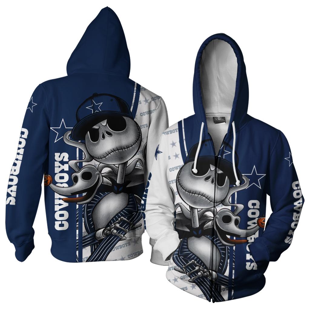 Jack skellington and zero dallas cowboys 3d zip hoodie
