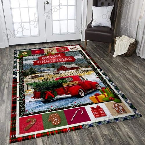 Merry christmas red truck christmas living room rug 2