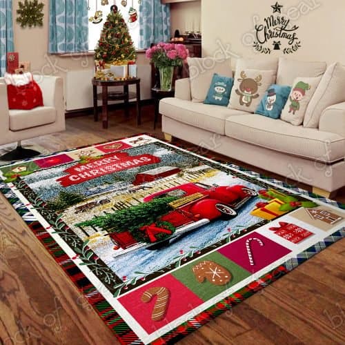 Merry christmas red truck christmas living room rug 4
