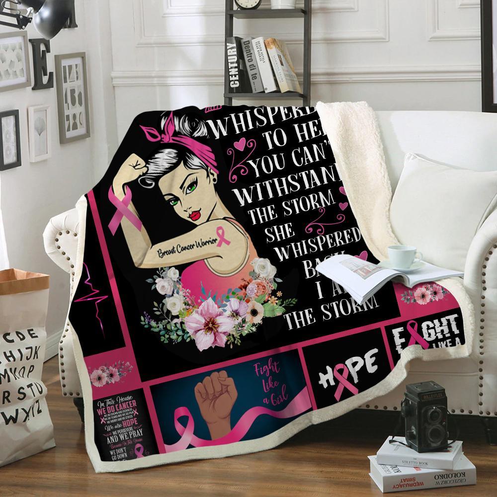 Pink warrior breast cancer awareness blanket - queen