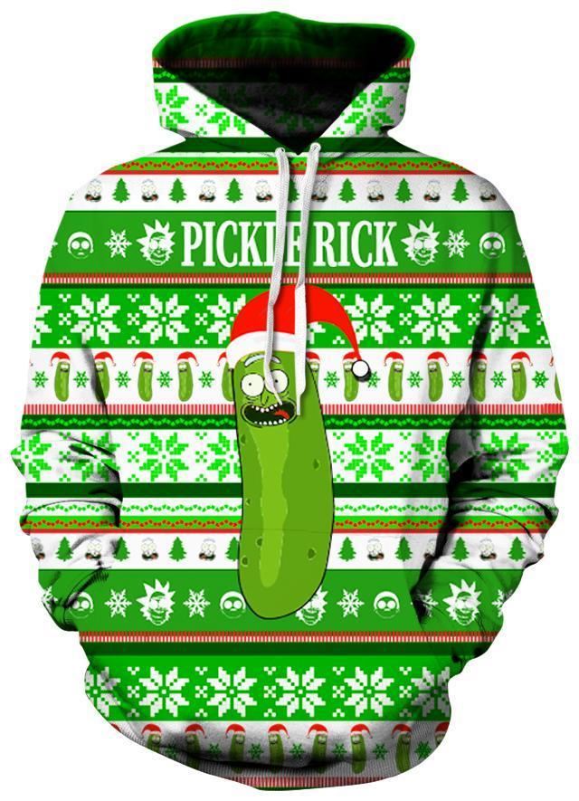 Rick and morty pickle rick ugly christmas all over print hoodie - 3