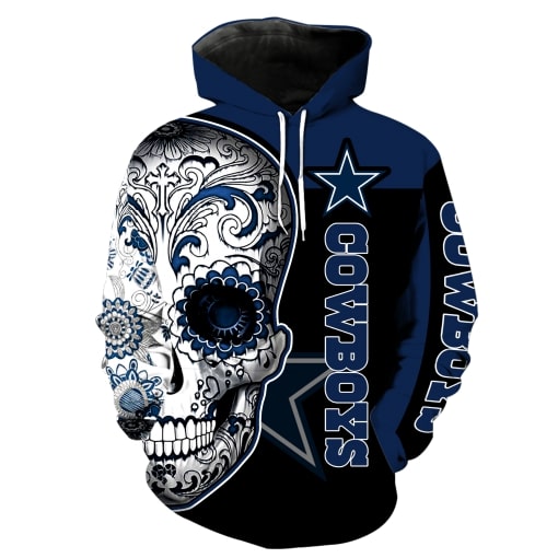 Sugar skull dallas cowboys all over print hoodie - original