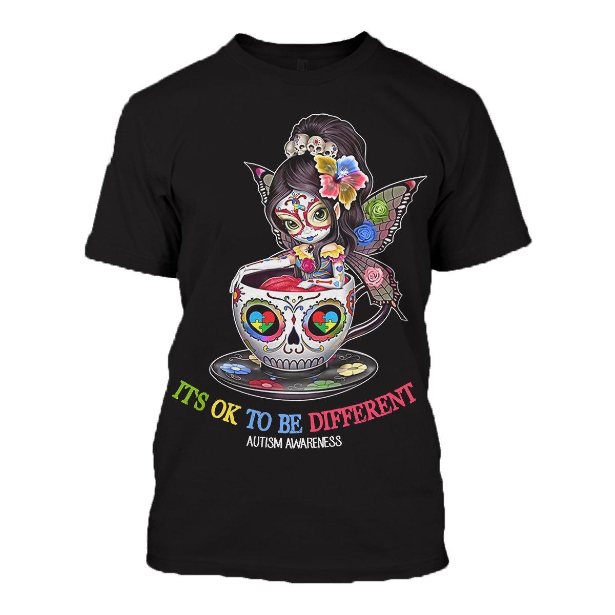 Sugar skull it's ok to be different autism awareness 3d t-shirt