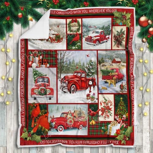 Take a little christmas with you red truck christmas sofa blanket 2