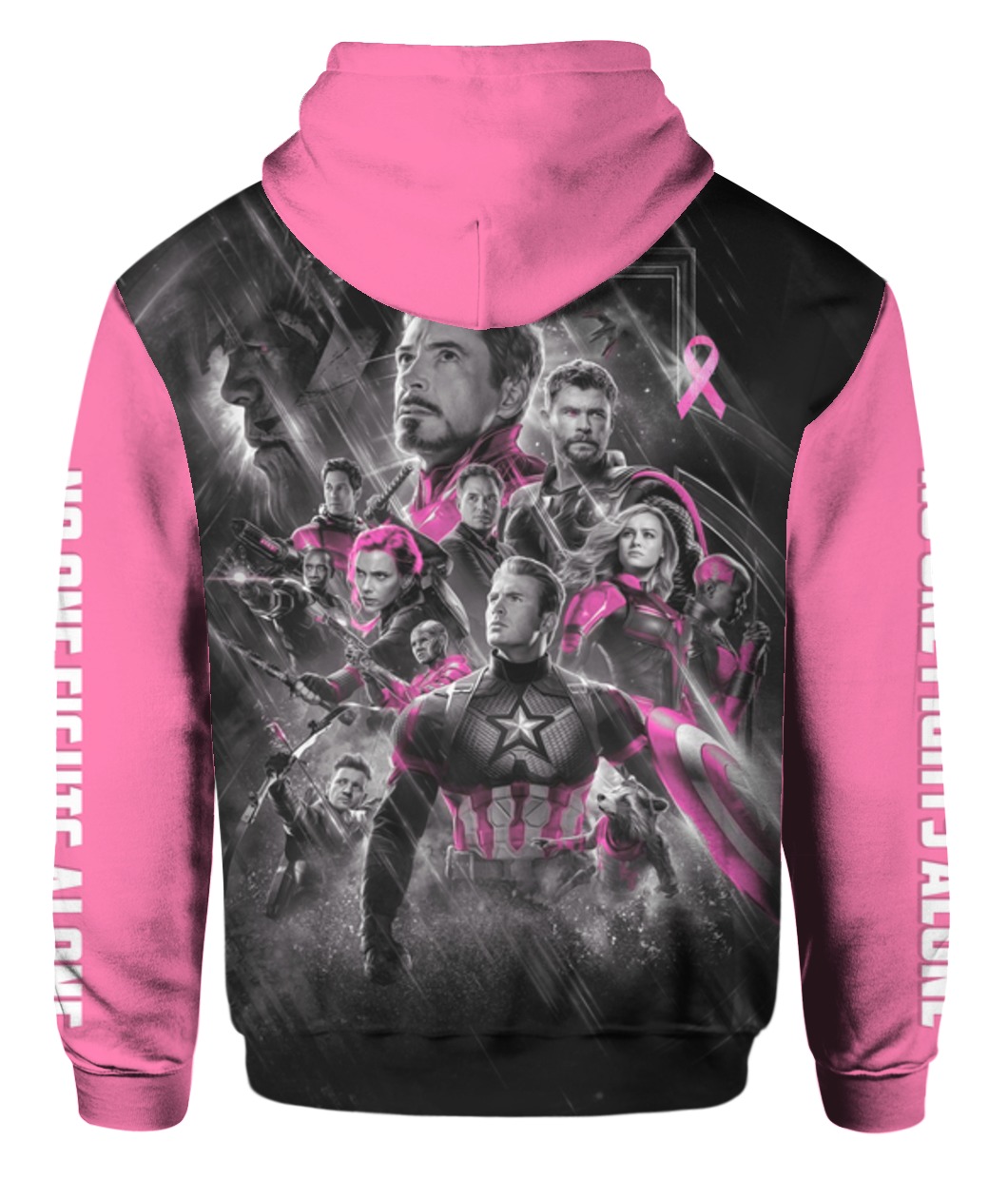 The avengers no one fights alone breast cancer awareness all over printed hoodie - back