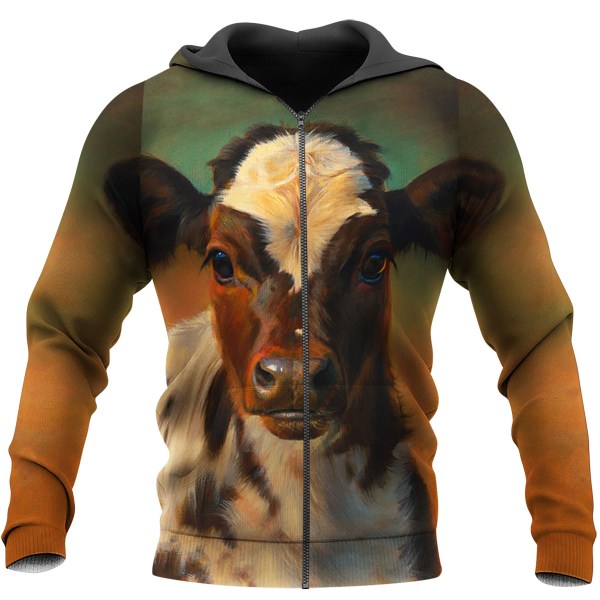 The beautiful cow all over print zip hoodie