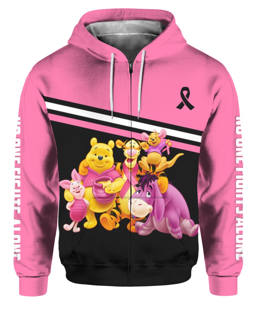 Winnie-the-pooh breast cancer awareness all over printed zip hoodie
