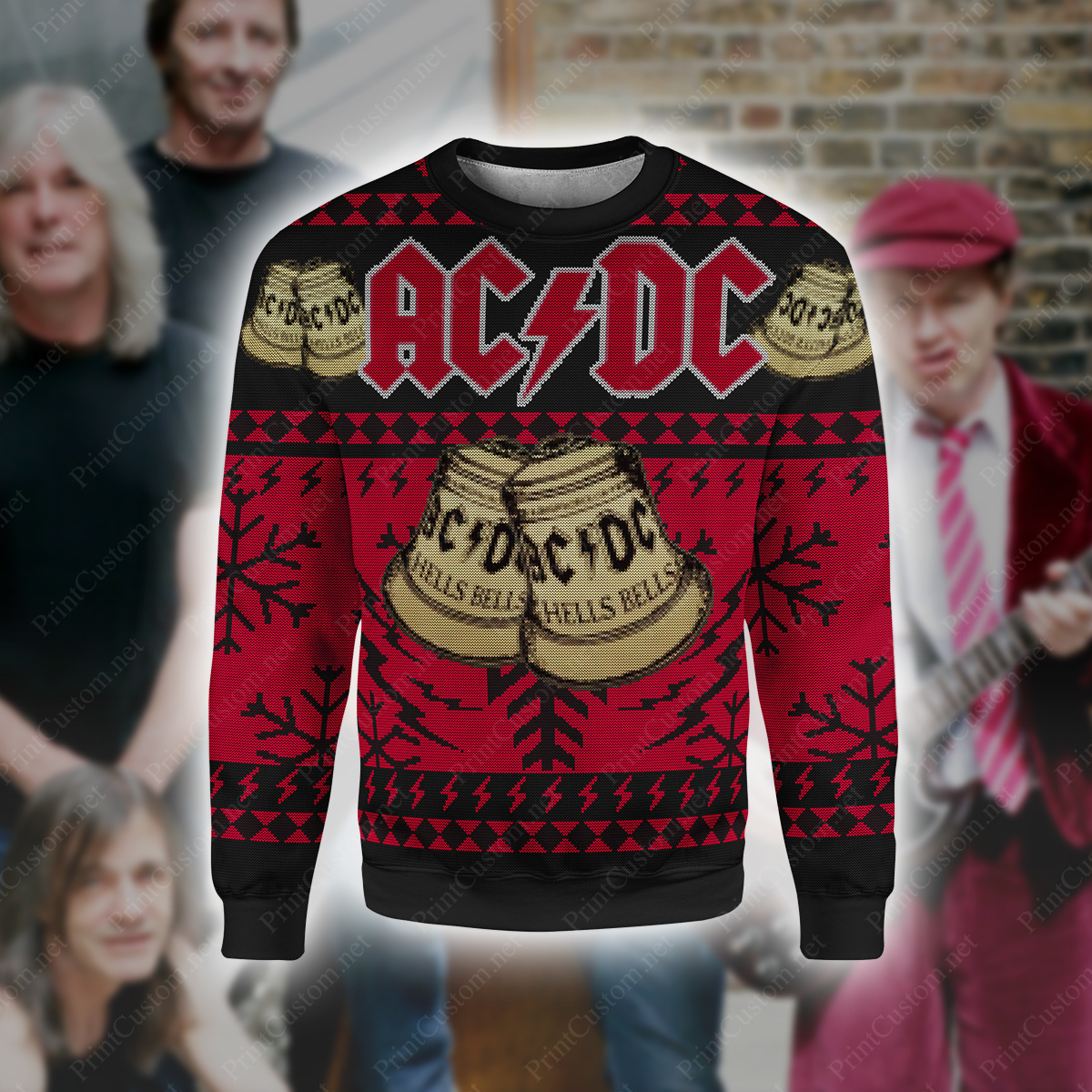 ACDC hells bells full printing ugly christmas sweater 1