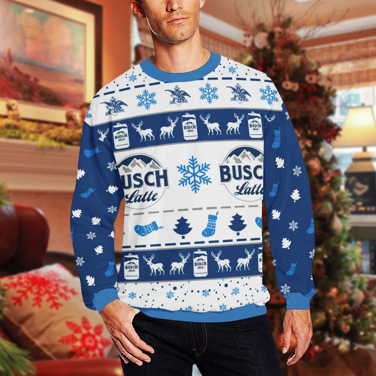 Beer busch latte 3d ugly christmas sweater 4