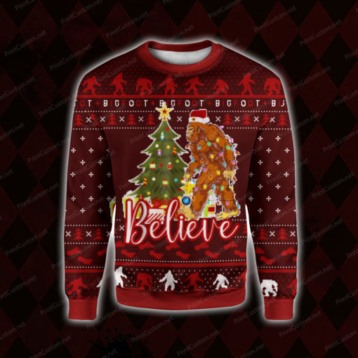 Bigfoot believe christmas 3d ugly christmas sweater 1