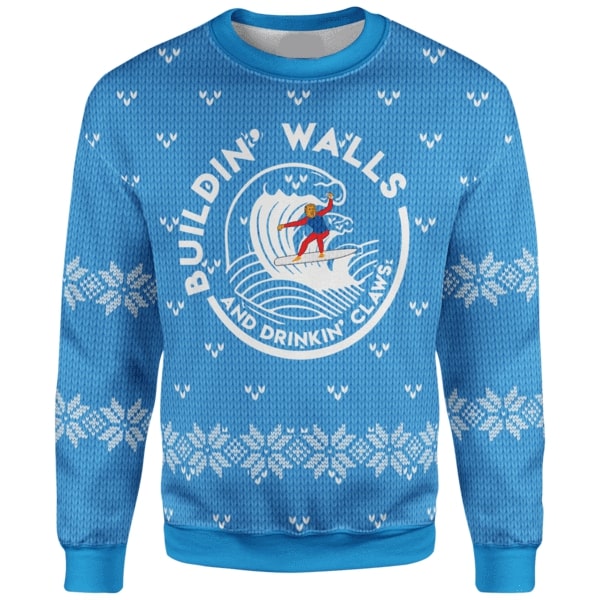 Building walls and drinking claws full printing christmas sweater 1