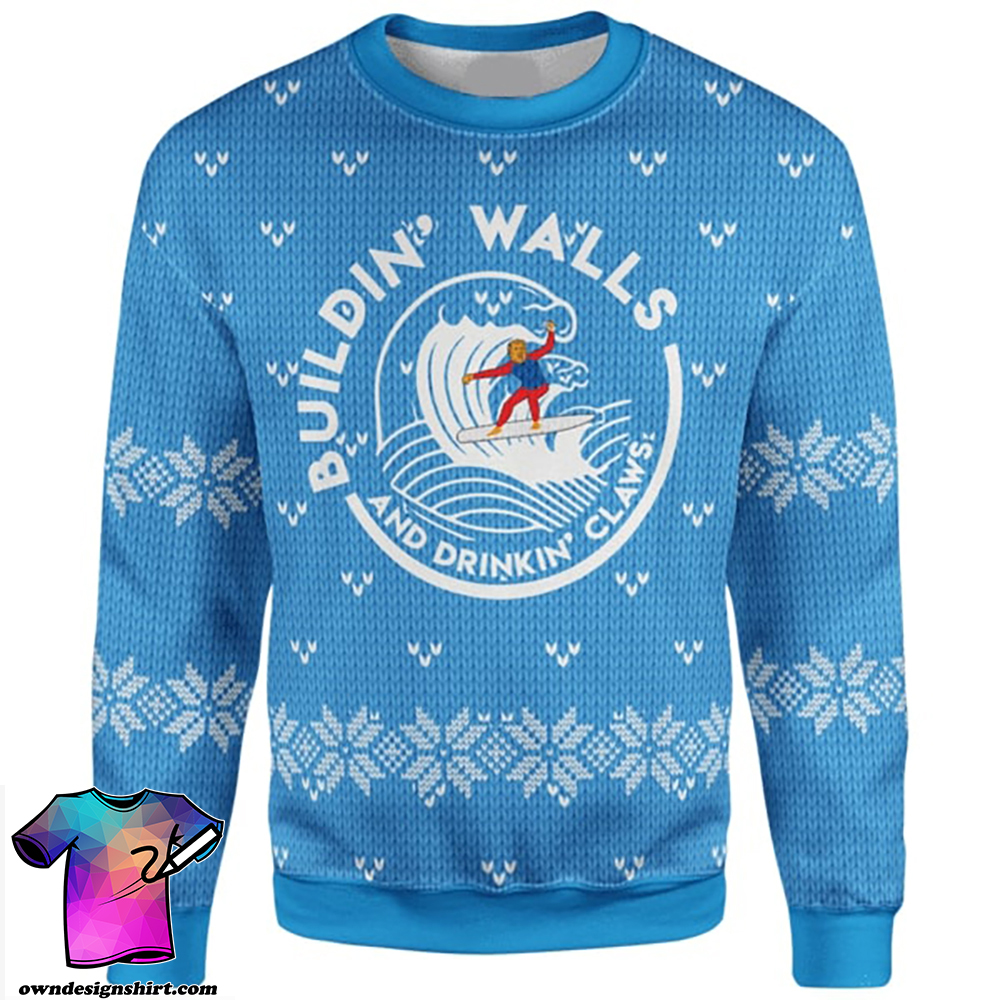 Building walls and drinking claws full printing christmas sweater