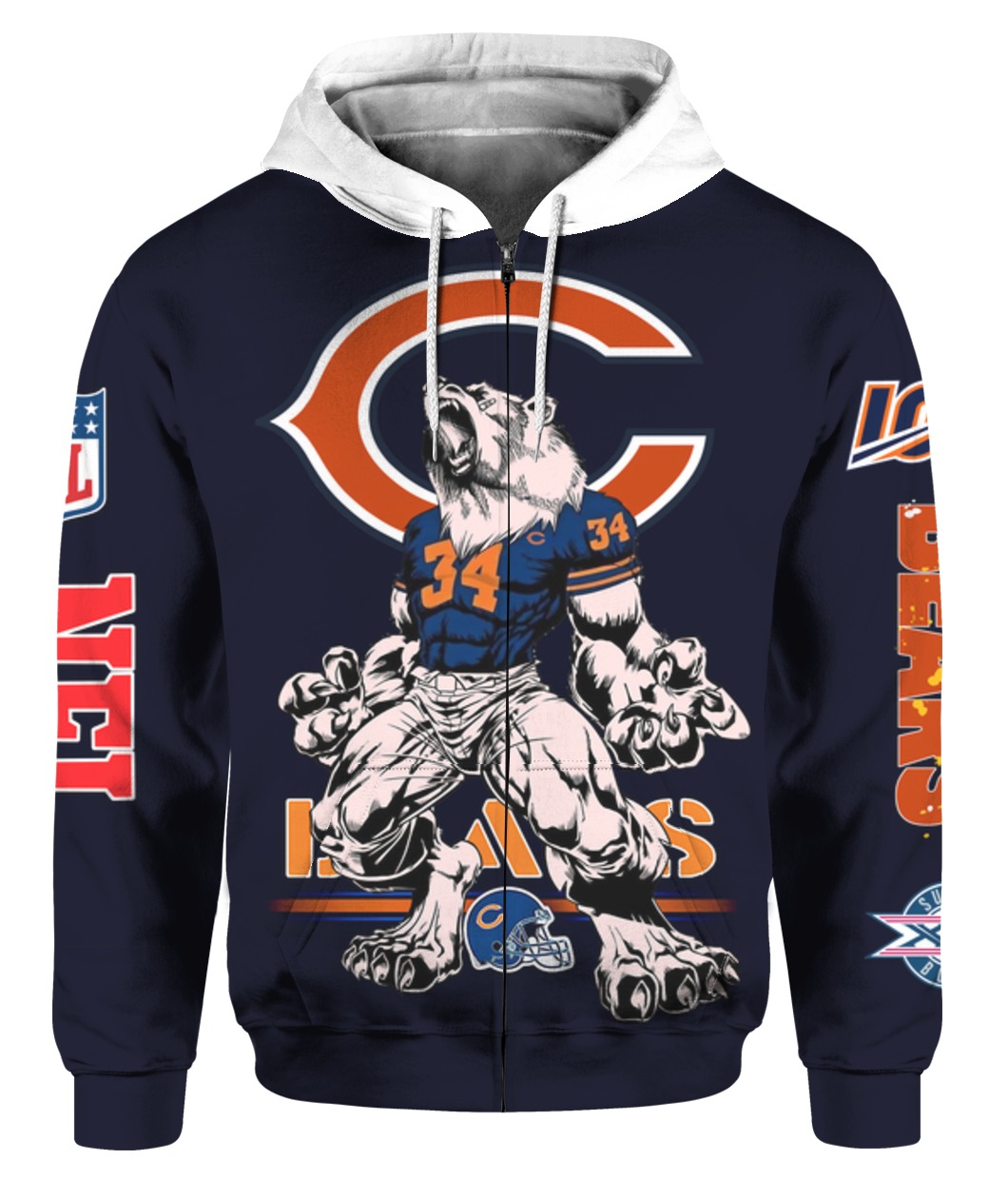 Chicago bears mascot all over print zip hoodie