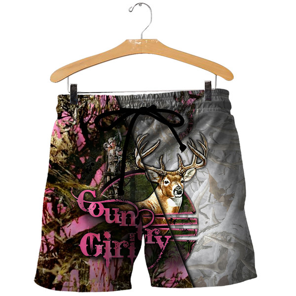 Country girl deer pink all over print shorts
