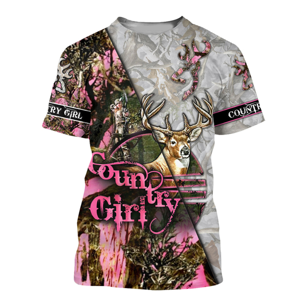 Country girl deer pink all over print tshirt