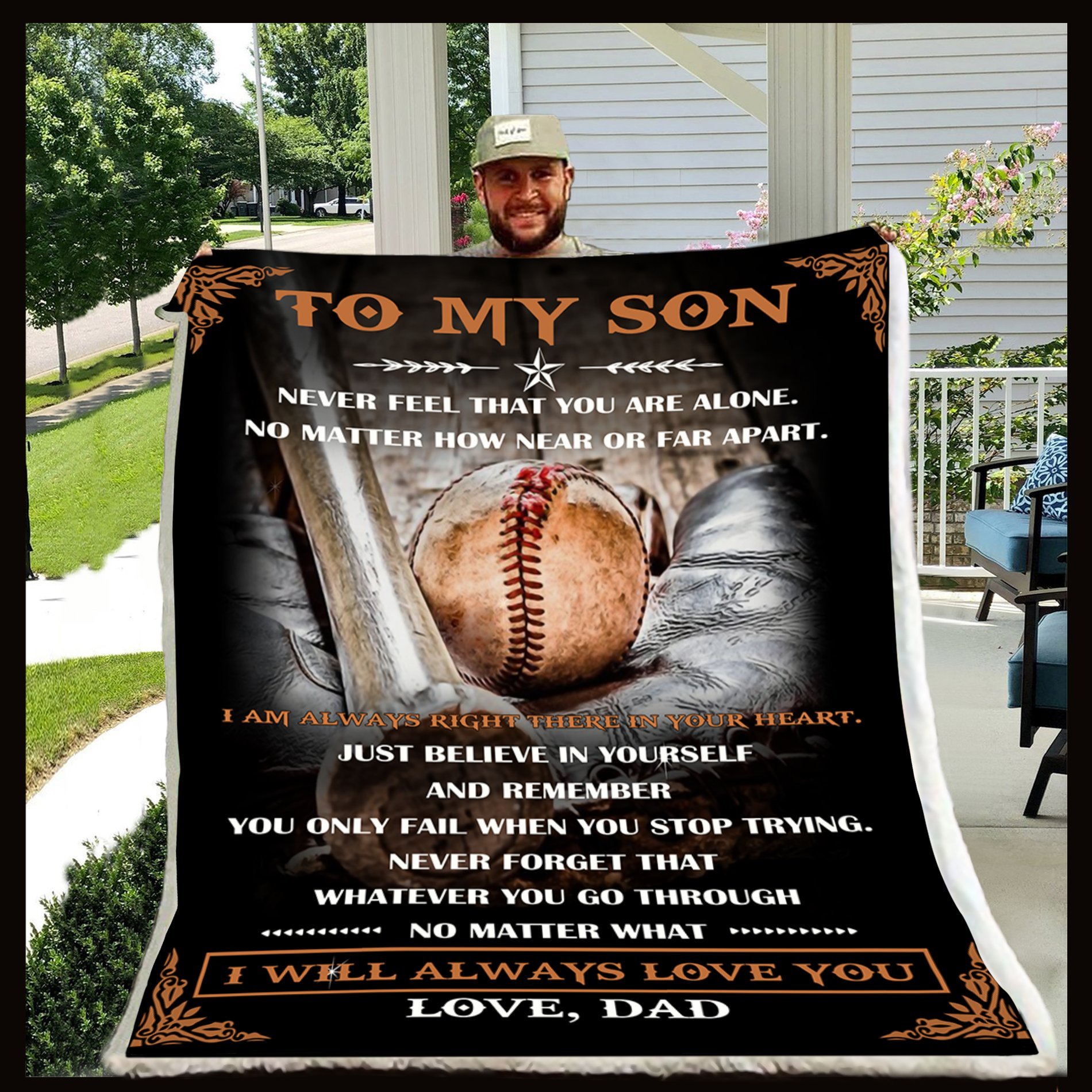 Dad to my son never feel that you are alone baseball blanket 4