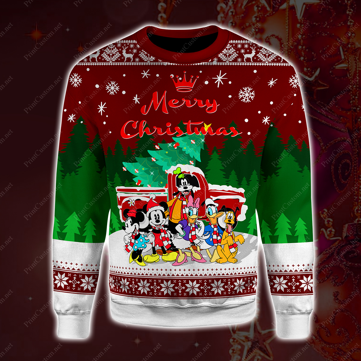 Disney characters merry christmas full printing sweater 1