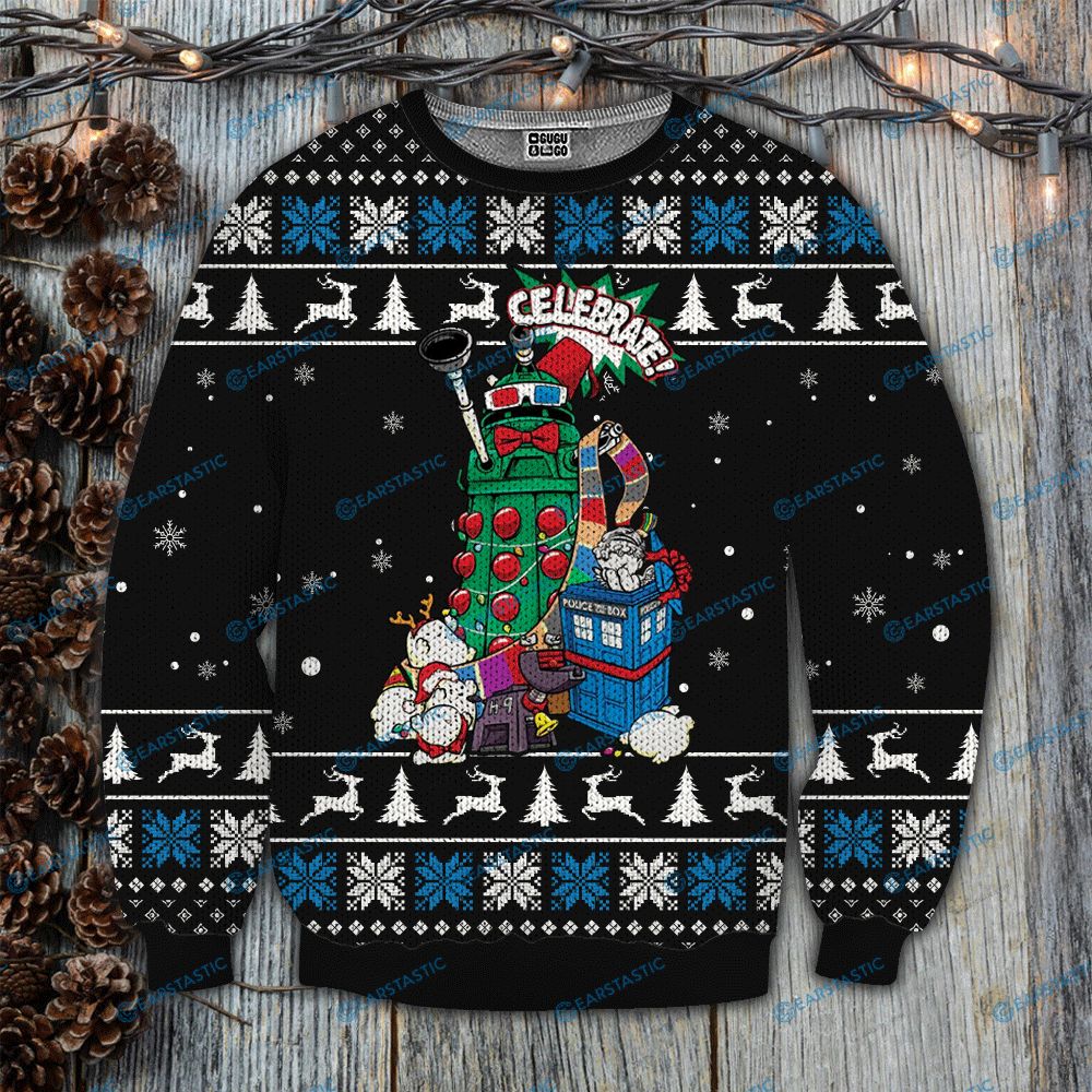 Dr who celebrate full printing ugly christmas sweater 1
