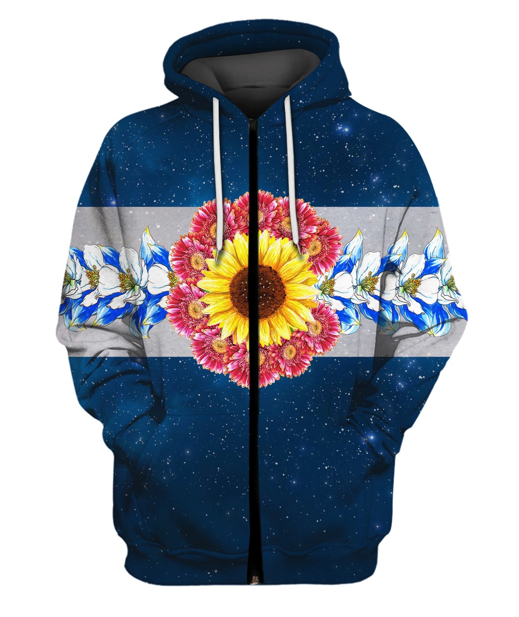 Flower galaxy full printing zip hoodie