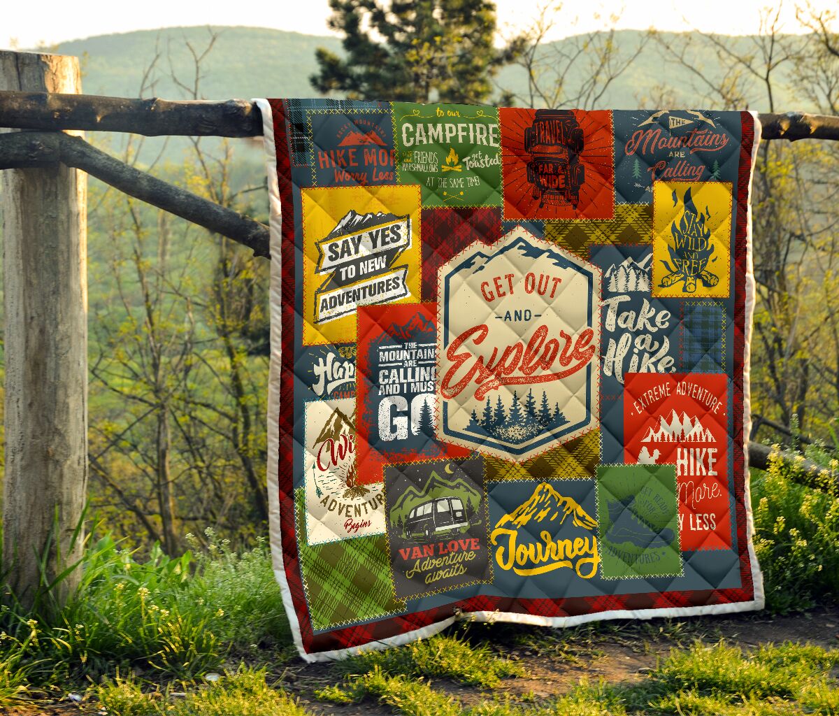 Get out and explore camping quilt 4