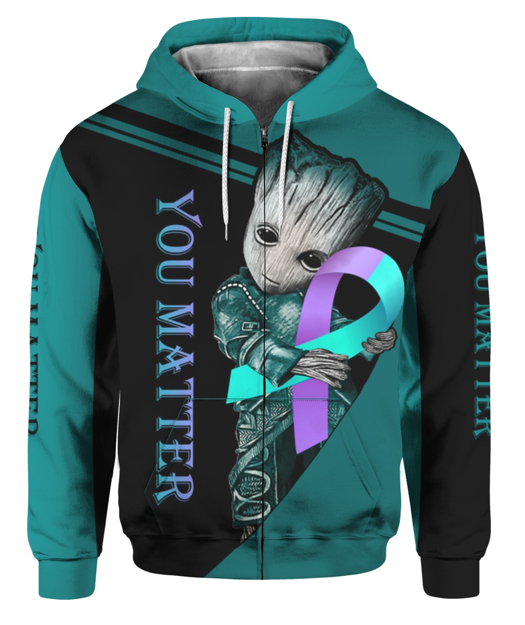 Groot hug suicide prevention awareness ribbon all over print zip hoodie