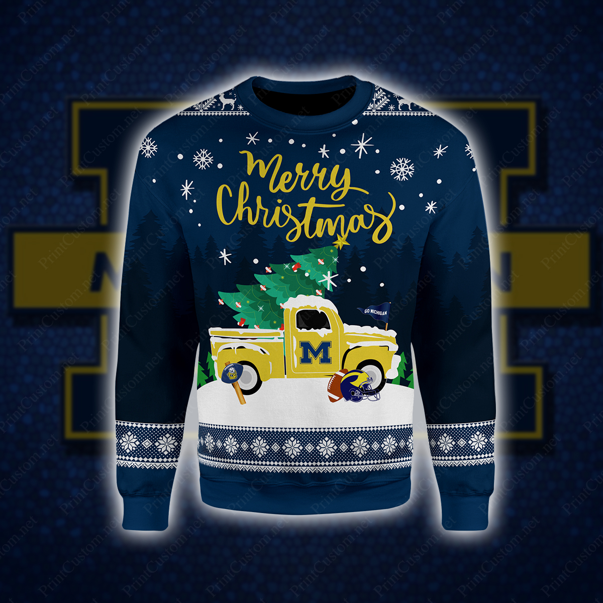 Michigan wolverines merry christmas full printing sweatshirt