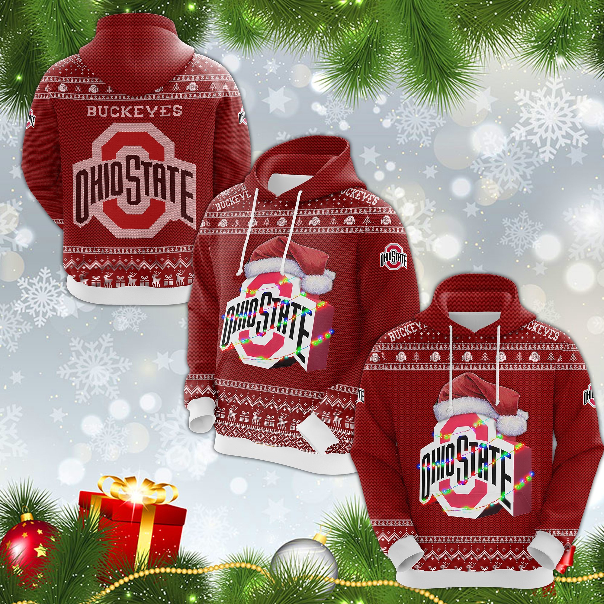 Ohio state buckeyes all over print ugly christmas hoodie 1