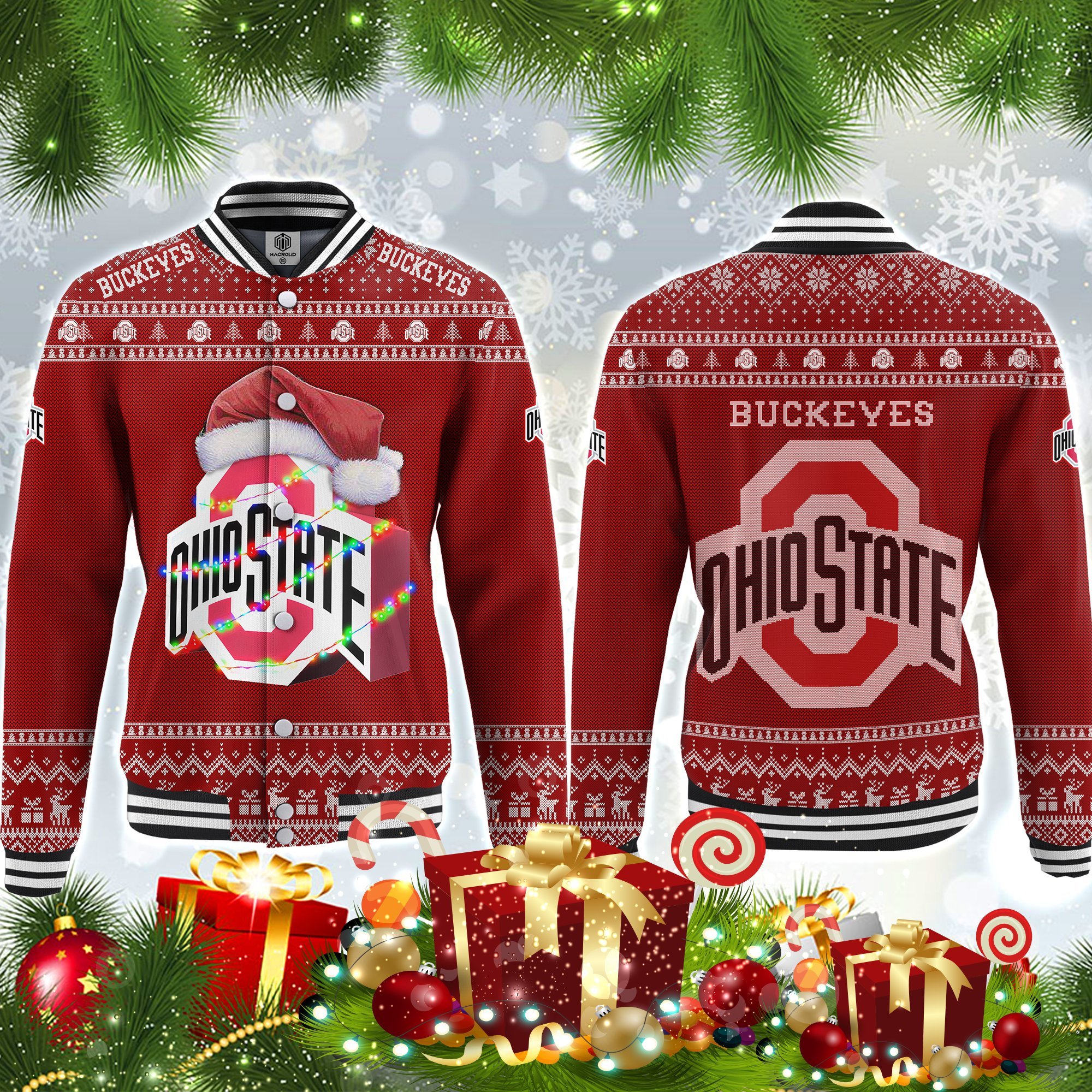 Ohio state buckeyes all over print ugly christmas jacket