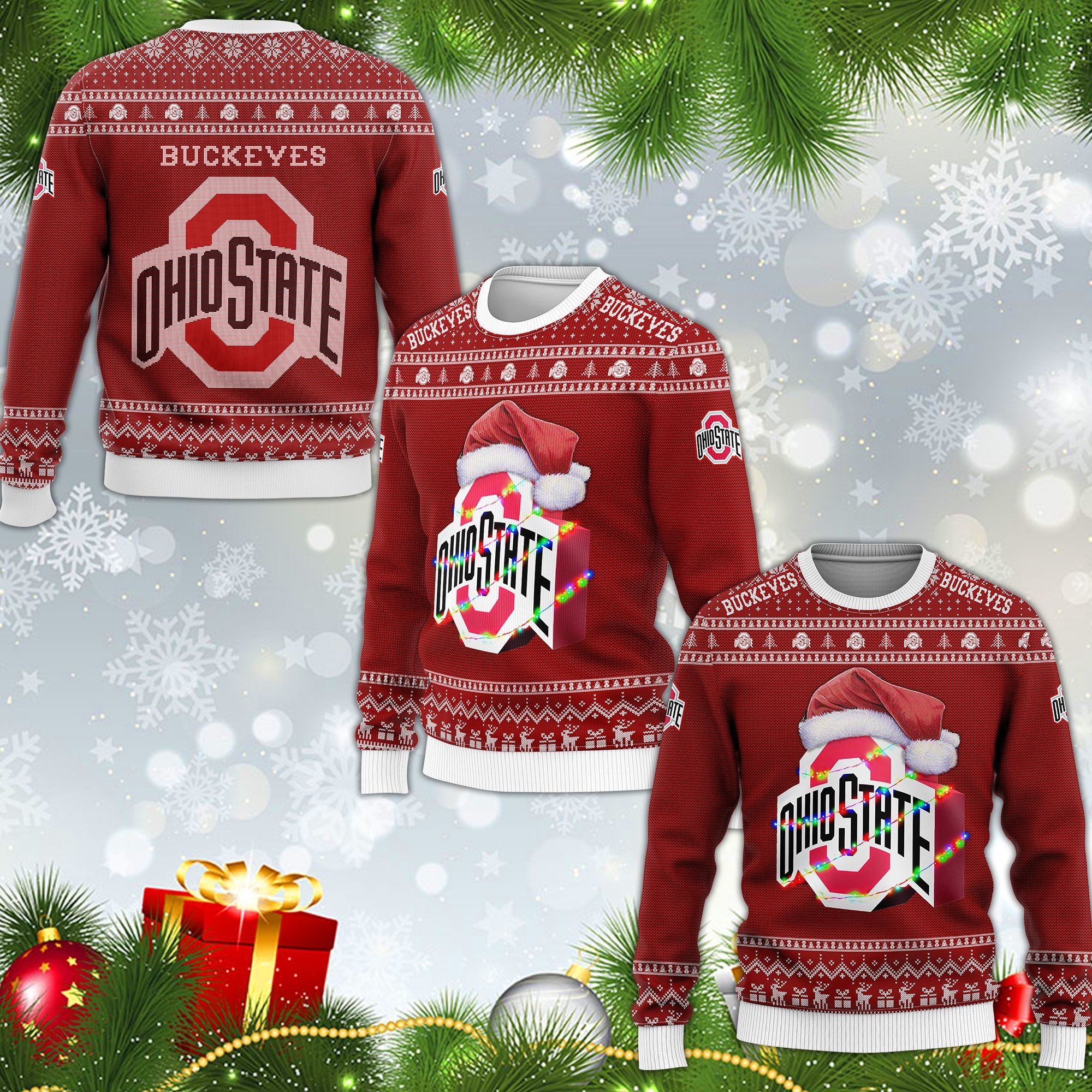 Ohio state buckeyes all over print ugly christmas sweater
