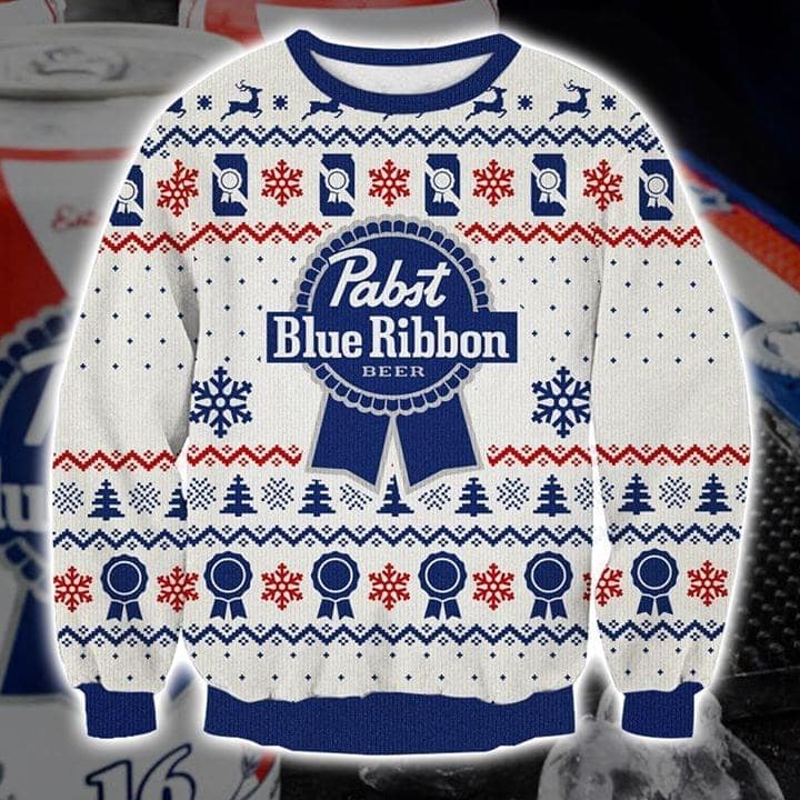 Pabst blue ribbon full printing ugly christmas sweater 2