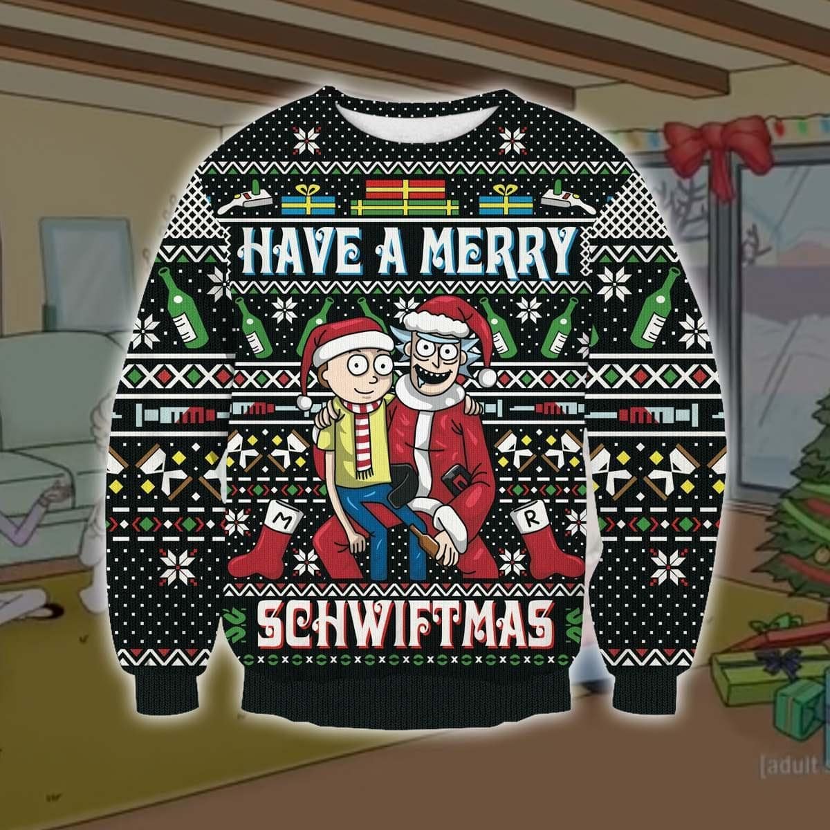 Rick and morty have a merry schwiftmas ugly christmas sweater 1
