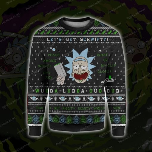 Rick and morty let's get schwifty ugly christmas sweater 1