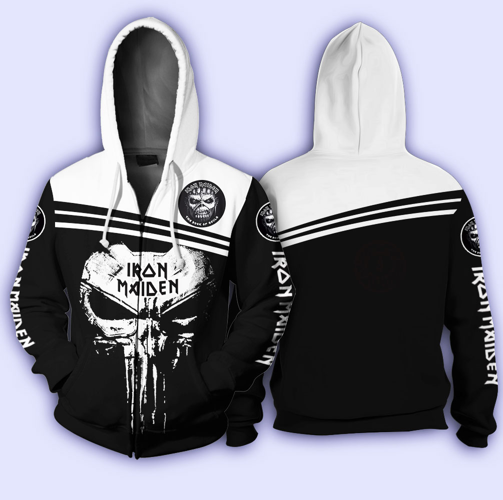 Skull iron maiden all over printed zip hoodie