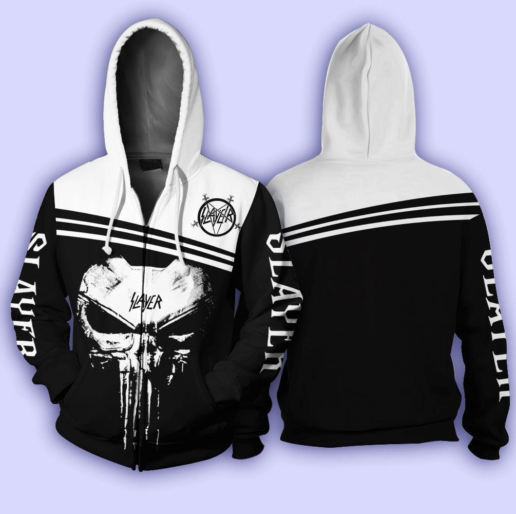 Skull slayer all over printed zip hoodie