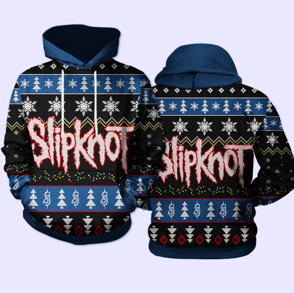 Slipknot knitting pattern all over print hoodie - blue