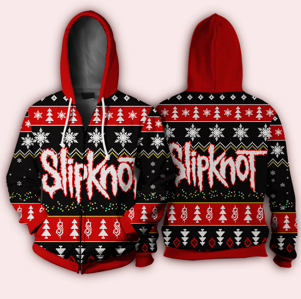 Slipknot knitting pattern all over print zip hoodie - red