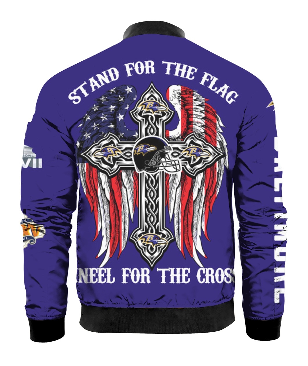 Stand for the flag kneel for the cross baltimore ravens all over print bomber - back