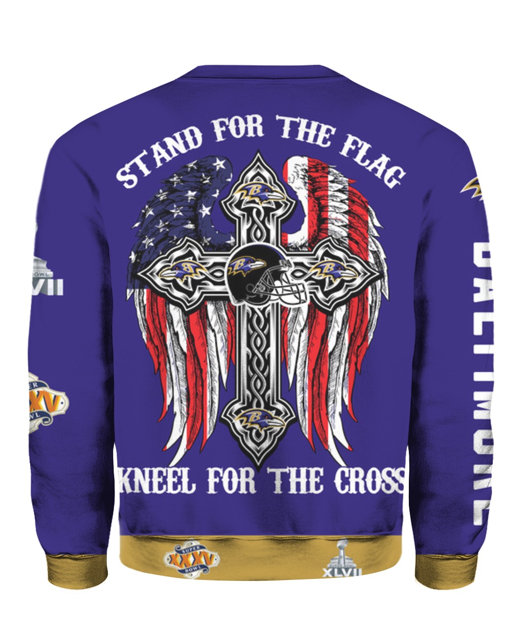 Stand for the flag kneel for the cross baltimore ravens all over print sweatshirt - back
