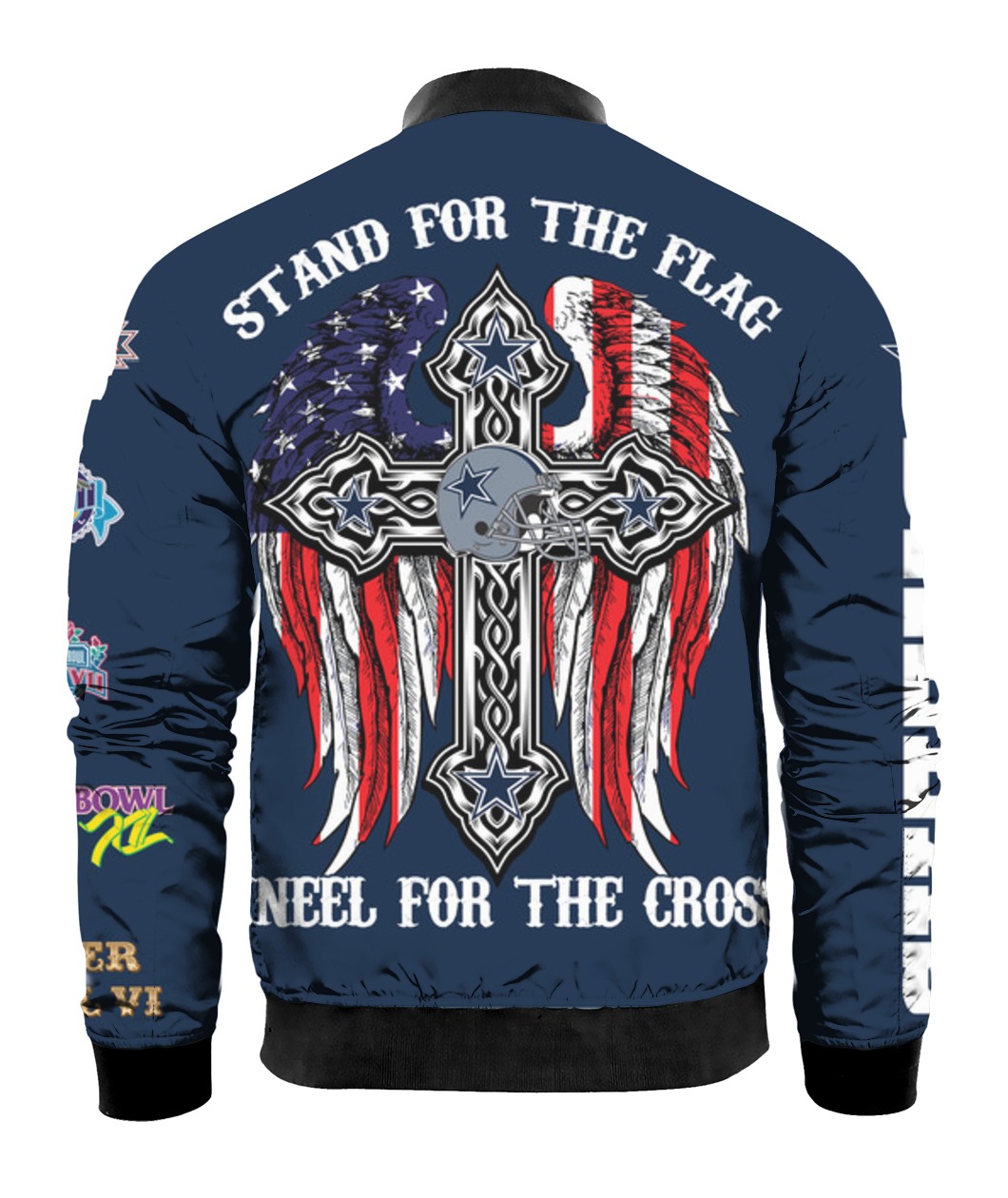 Stand for the flag kneel for the cross dallas cowboys all over print bomber - back